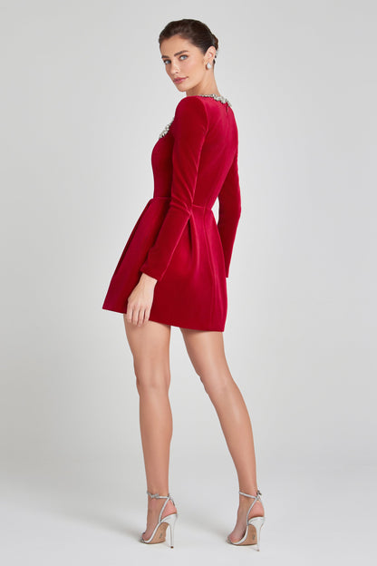 Langarm-Kleid mit Kristallen