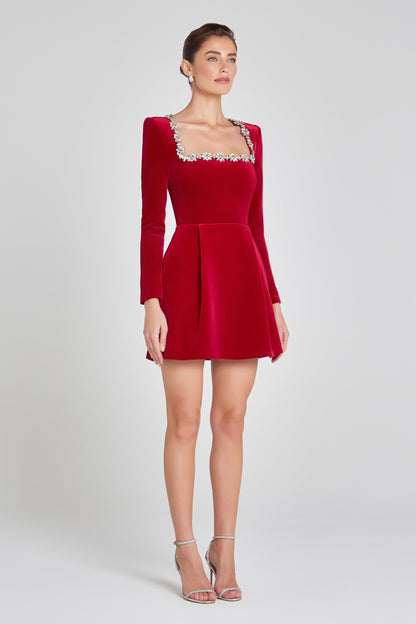 Langarm-Kleid mit Kristallen